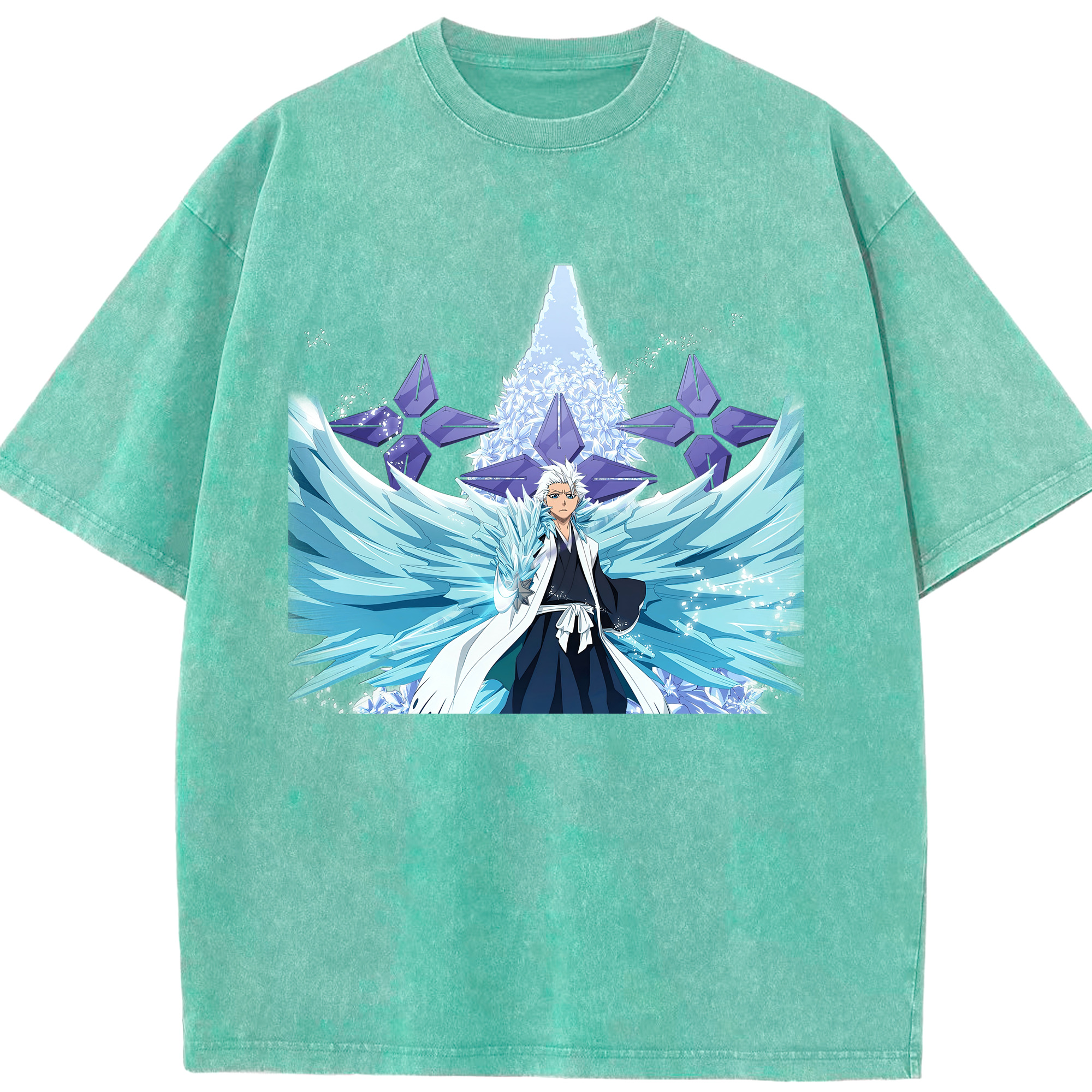 （画像用） ブリーチ 日番谷冬獅郎（ひつがや とうしろう） BLEACH Hitsugaya Toushirou 綿100% ヴィンテージ風 半袖Tシャツ（フロントプリント）